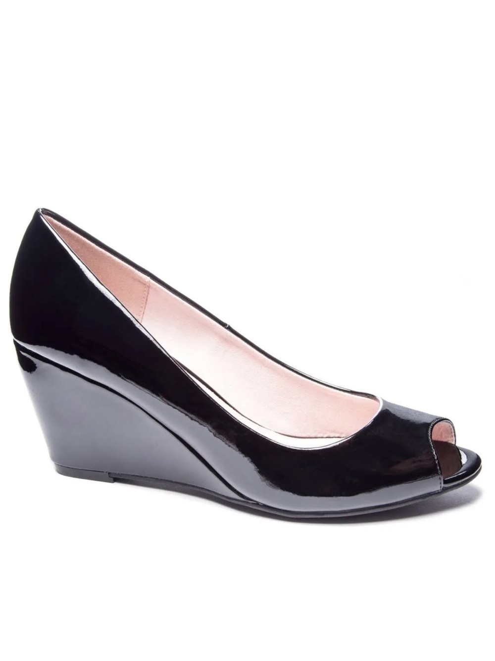 CL by Laundry Black Patent Peep-Toe Wedge Sandals Heels Shoes Size 10 - Picture 2 of 12